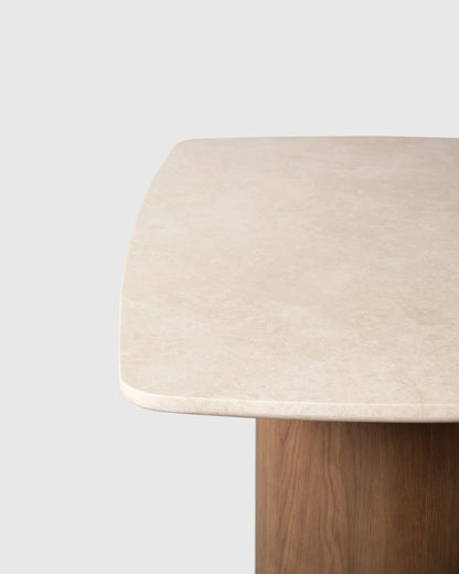 Marble Dining Table with Double Pedestal Base - 72" / Cream/Chestnut
