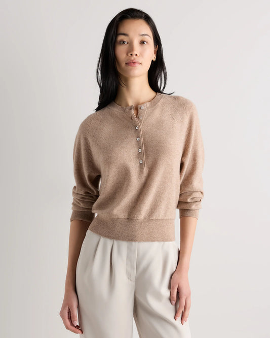 Mongolian Cashmere Dolman Sleeve Henley Sweater - XS / Oatmeal
