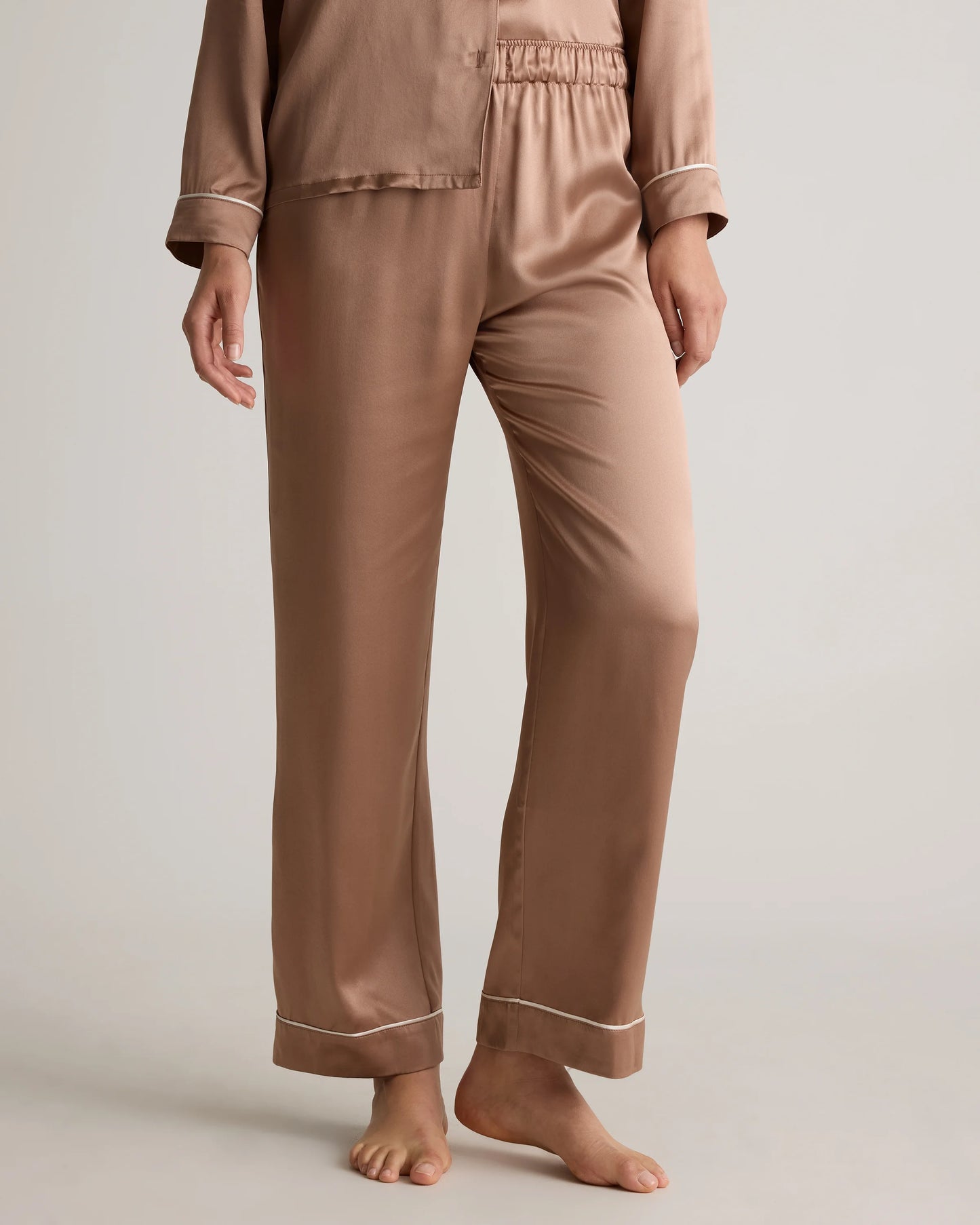 100% Washable Silk Satin Pajama Pant - XS / Toasted Almond