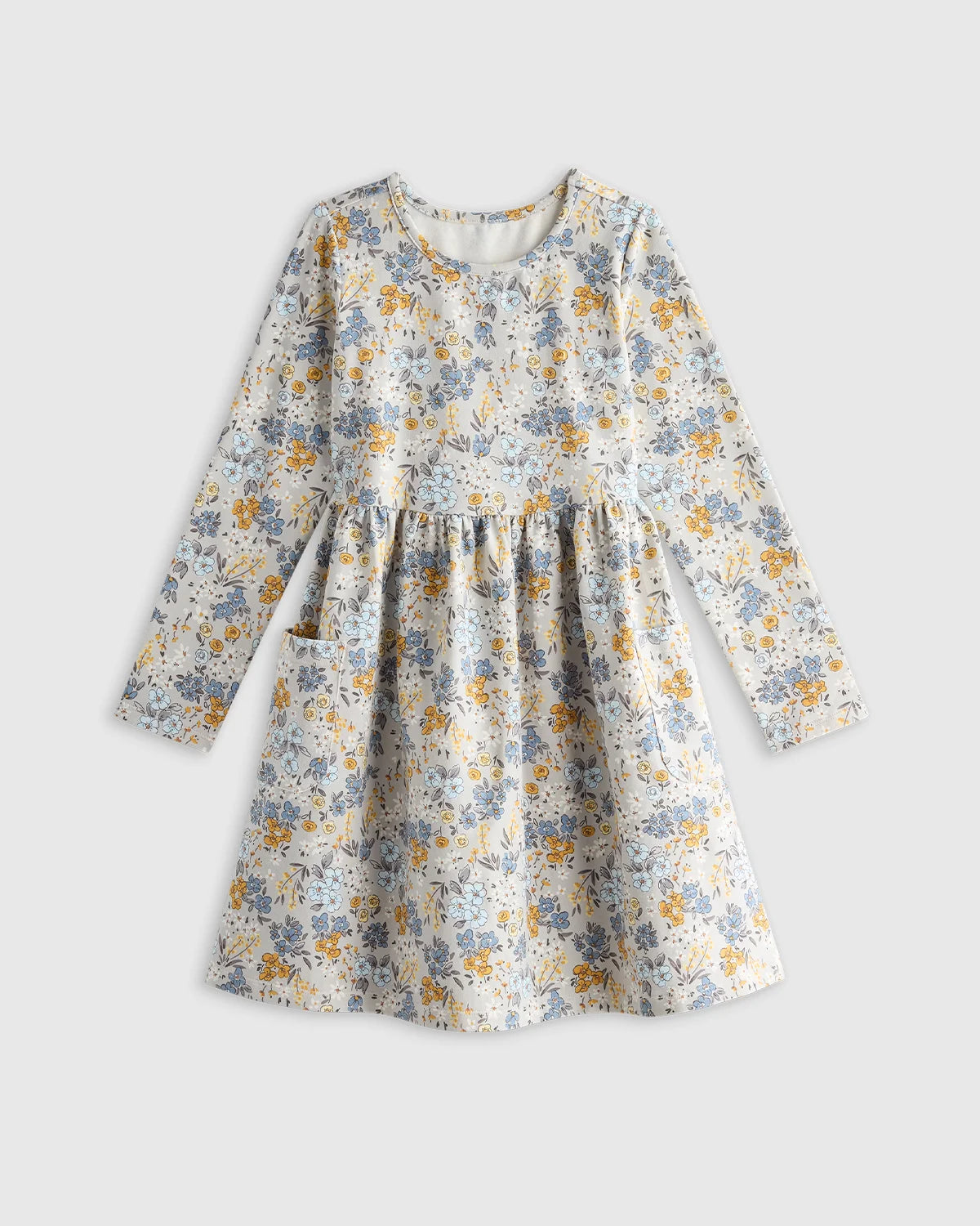 Organic Cotton Long Sleeve Fit and Flare Pocket Dress - 6 / Purple Poppy Garden