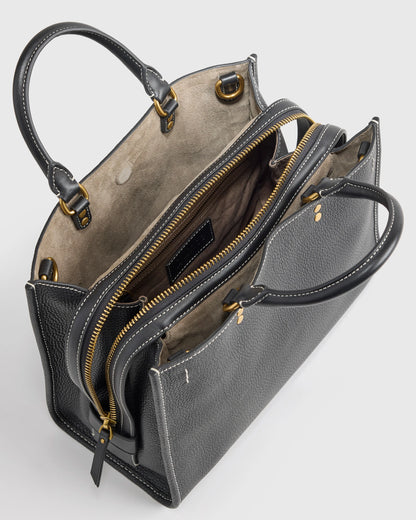 Italian Leather Medium Convertible Satchel - One Size / Black