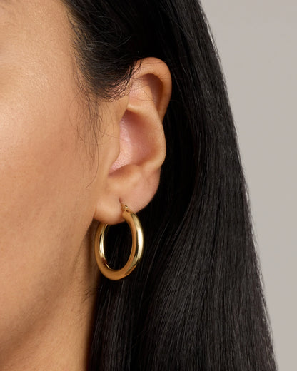 14K Gold 4mm Tube Hoops - 25mm / Yellow Gold