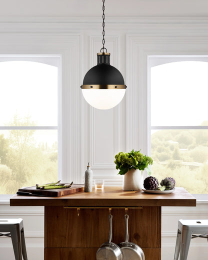 Industrial Shaded Globe Pendant - 13" / Brass
