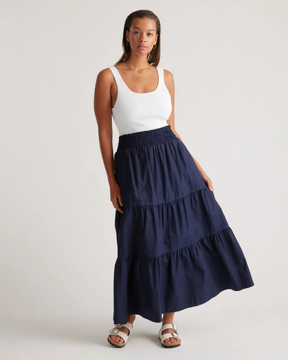 100% Organic Cotton Poplin Tiered Maxi Skirt - XS / Black