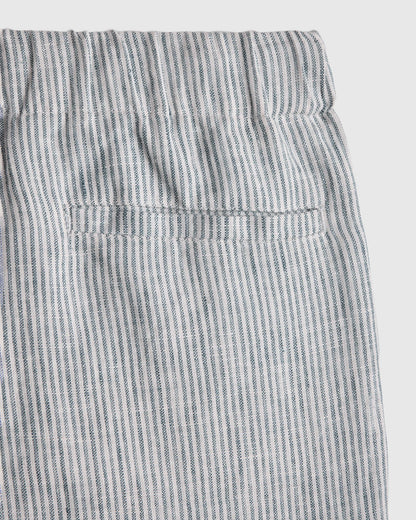 100% European Linen Pull-On Shorts - 6 / Blue Pinstripe