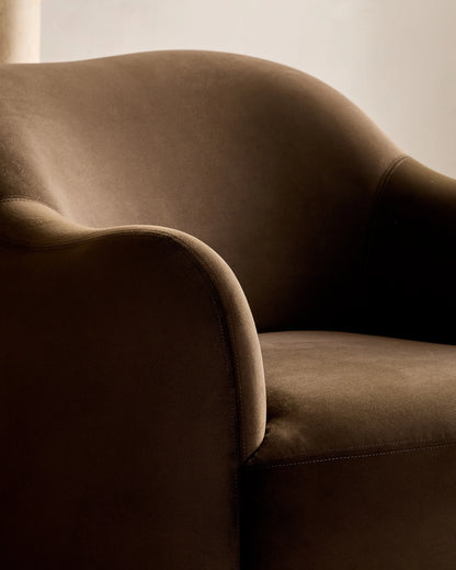 Performance Velvet Curved Arm Swivel Chair - One Size / Java