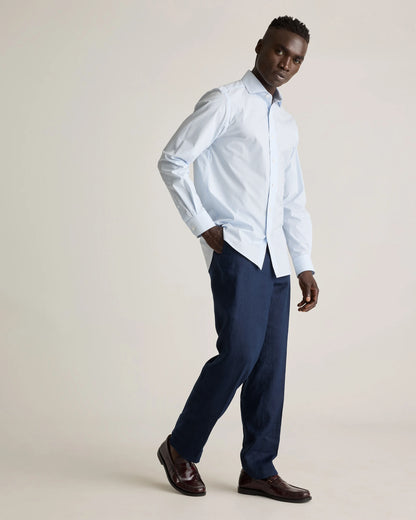 Organic Cotton Stretch Poplin Dress Shirt - S / White/Navy Minigrid