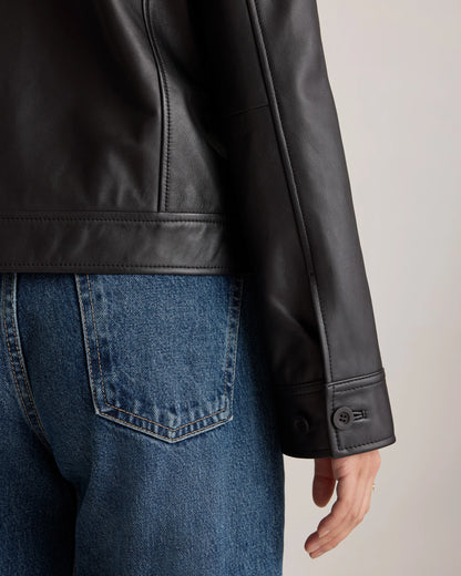 100% Leather Cropped Jacket - XS / Rich Brown