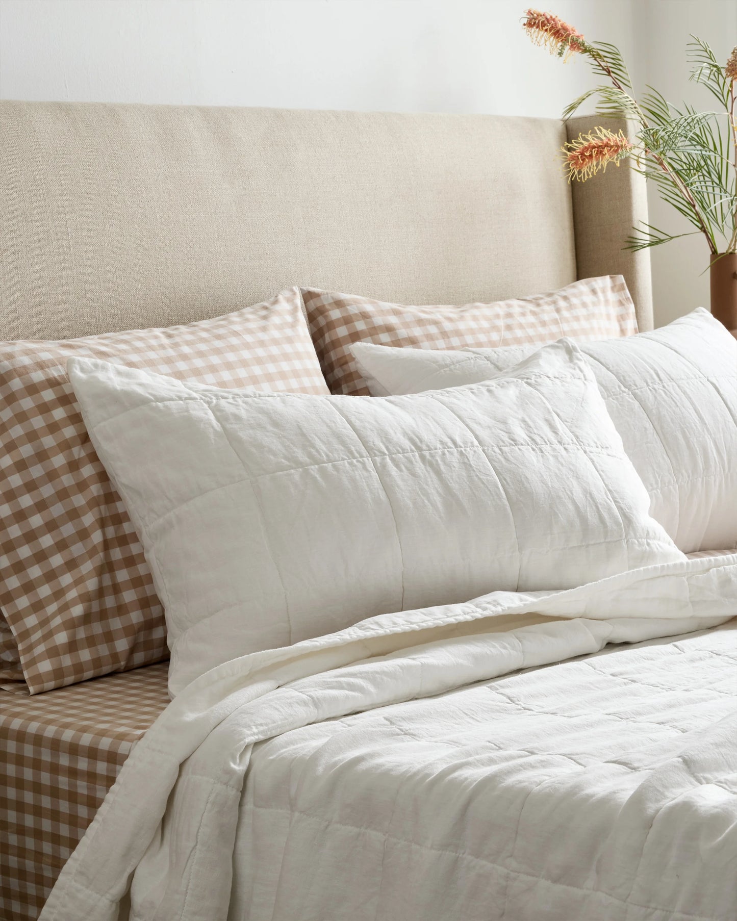 Lightweight European Linen Box Quilted Sham Set - Standard / Dusty Mauve