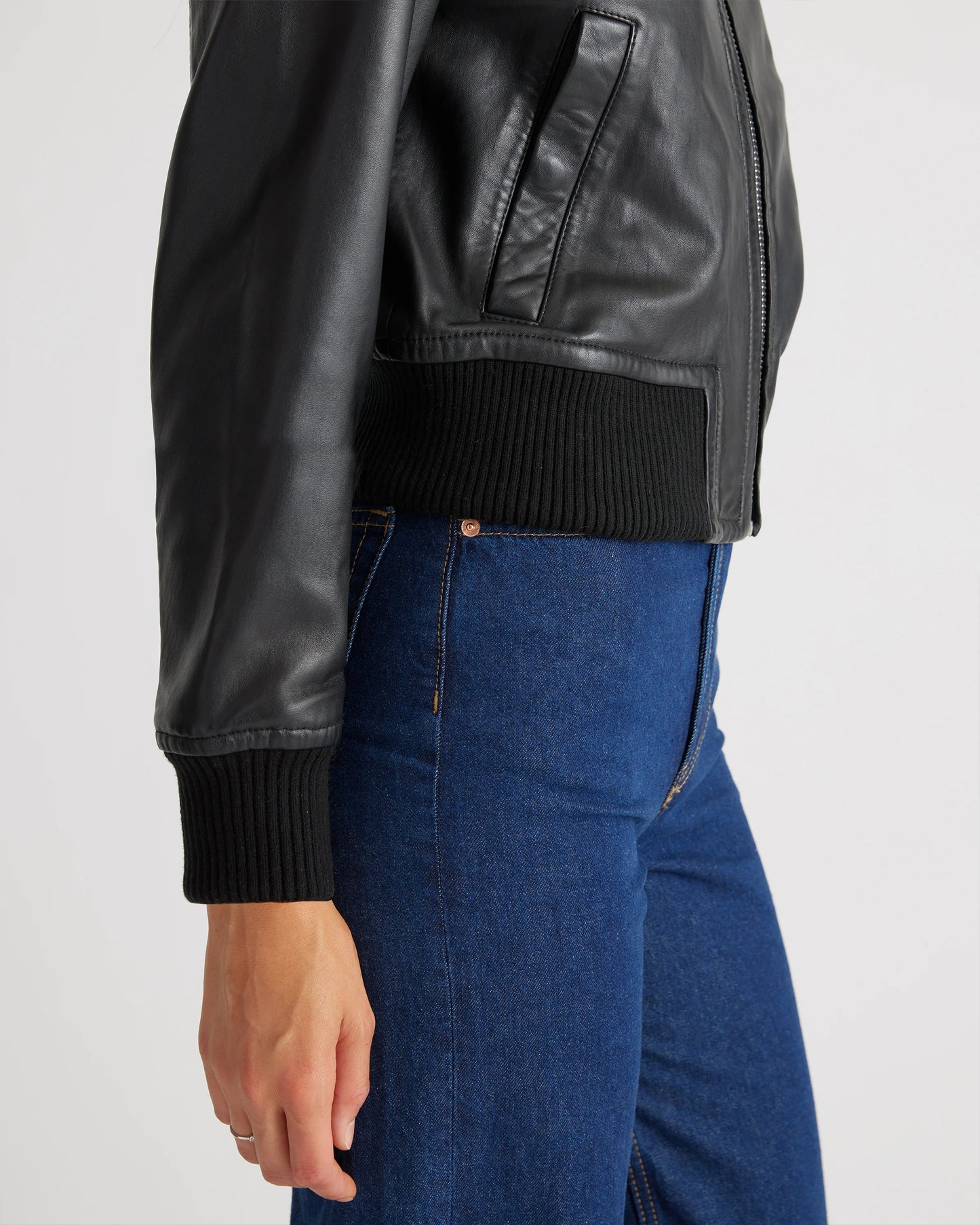 100% Washed Leather Bomber Jacket - XS / Black