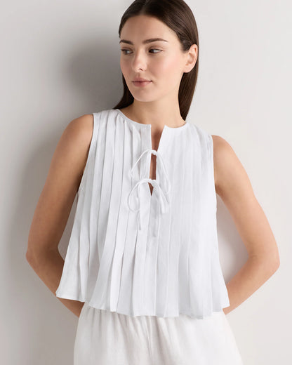 100% European Linen Pleated Tank - XS / Moonstone Blue