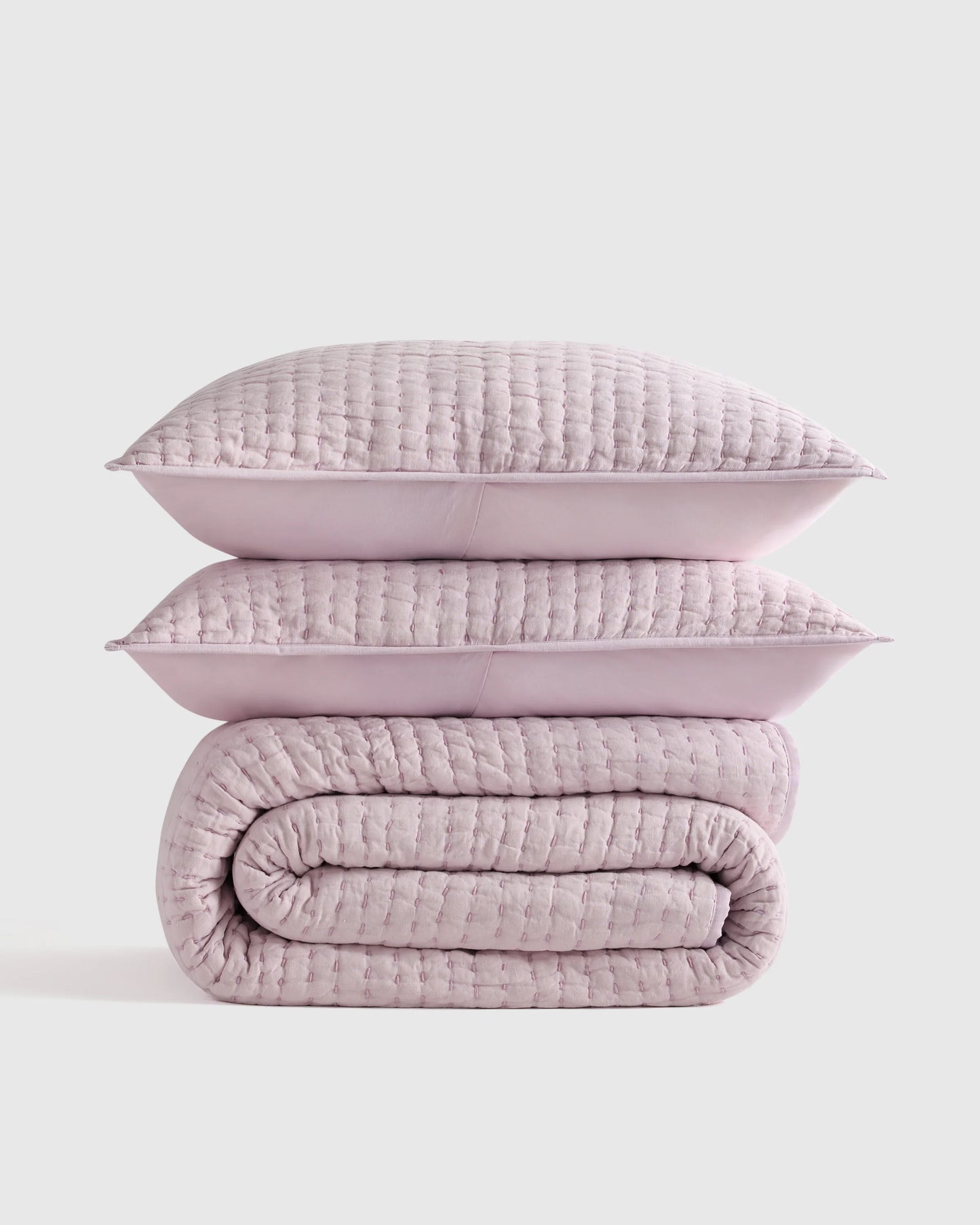 European Linen Cotton Stitch Quilt Set - Twin / Stone