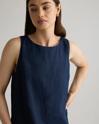 100% European Linen Tank Mini Dress - XS / Deep Navy