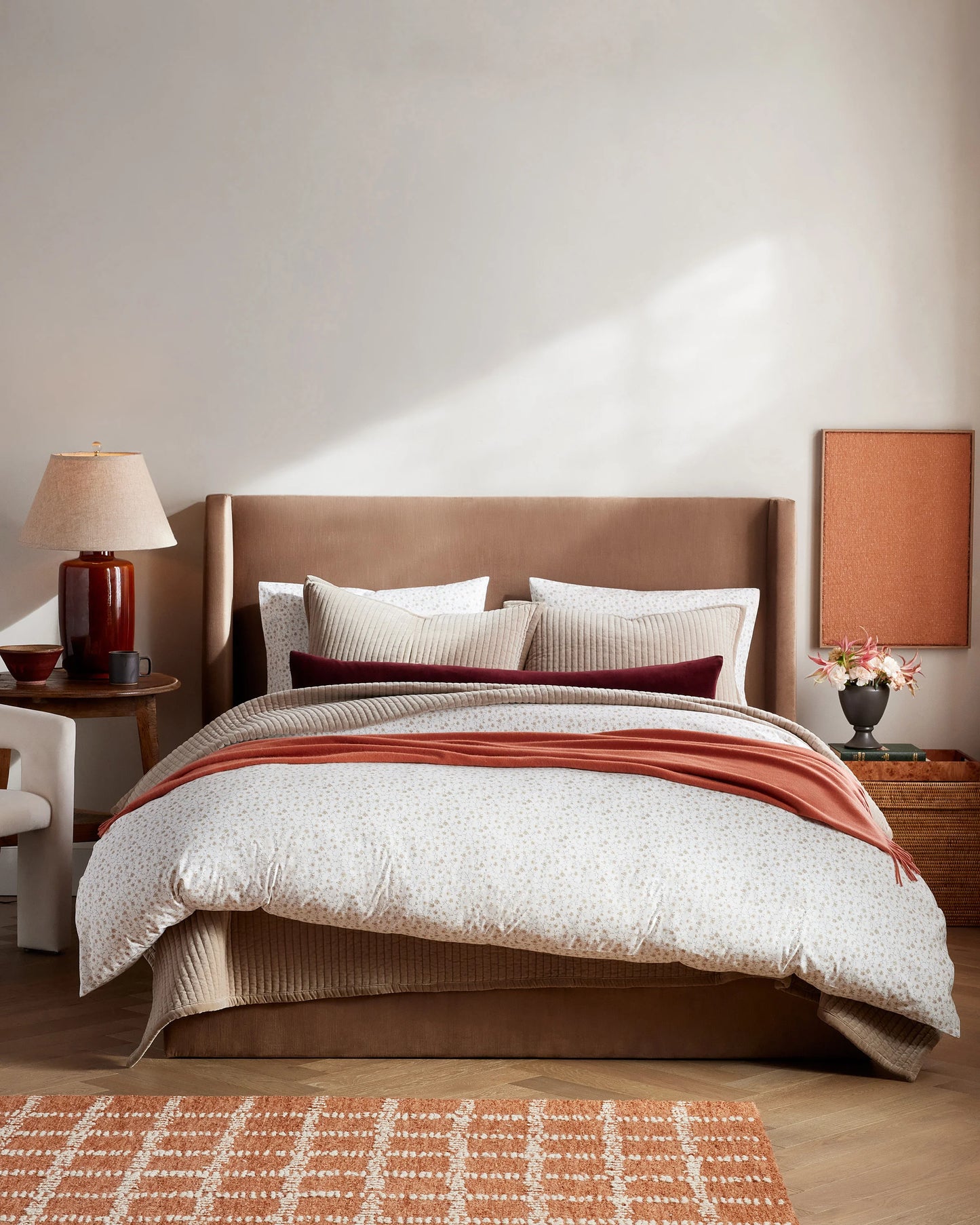Organic Crisp Percale Floral Sham Set - Standard / Toffee Florette