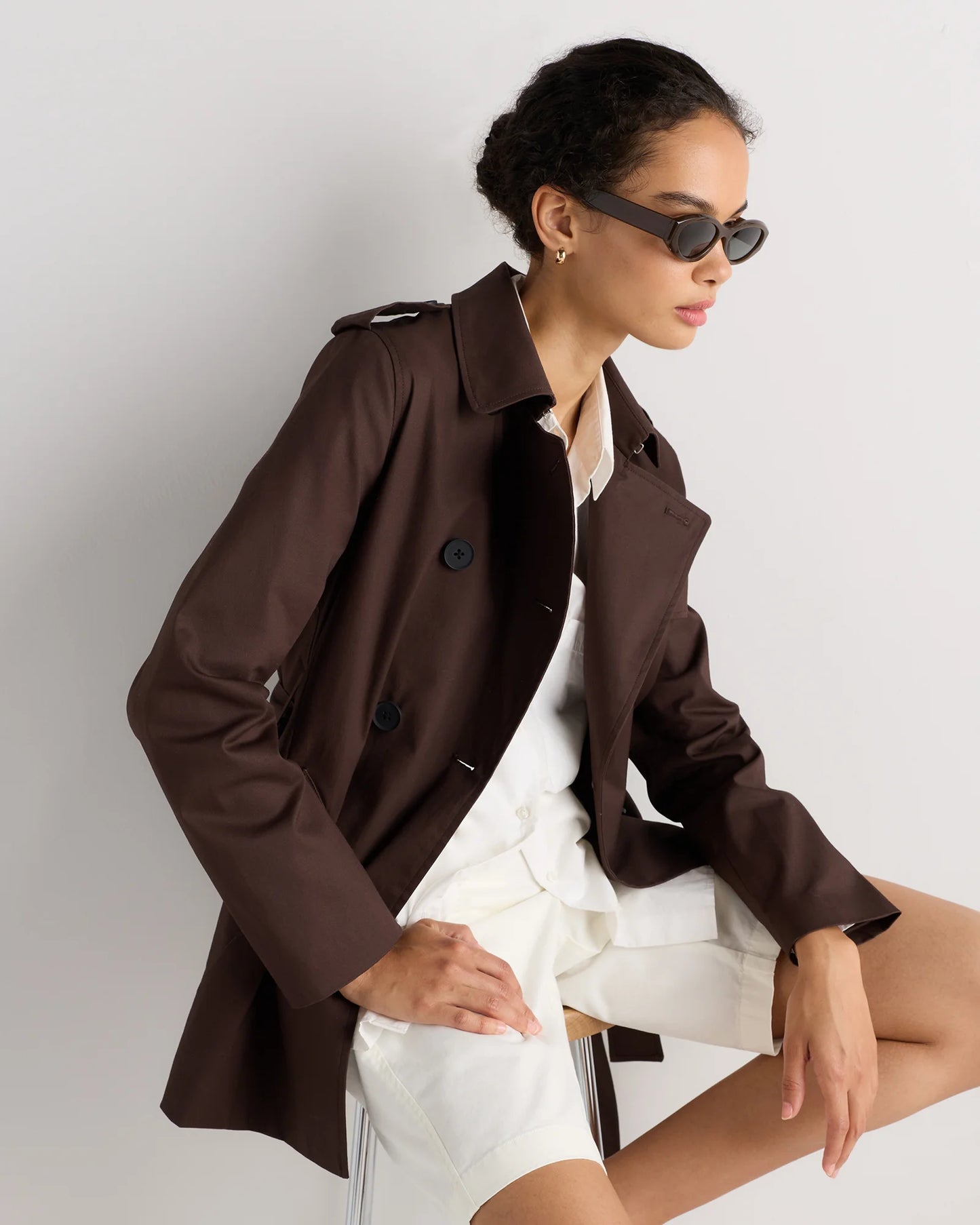 Comfort Stretch Short Trench Coat - XS / Coffee Bean Brown