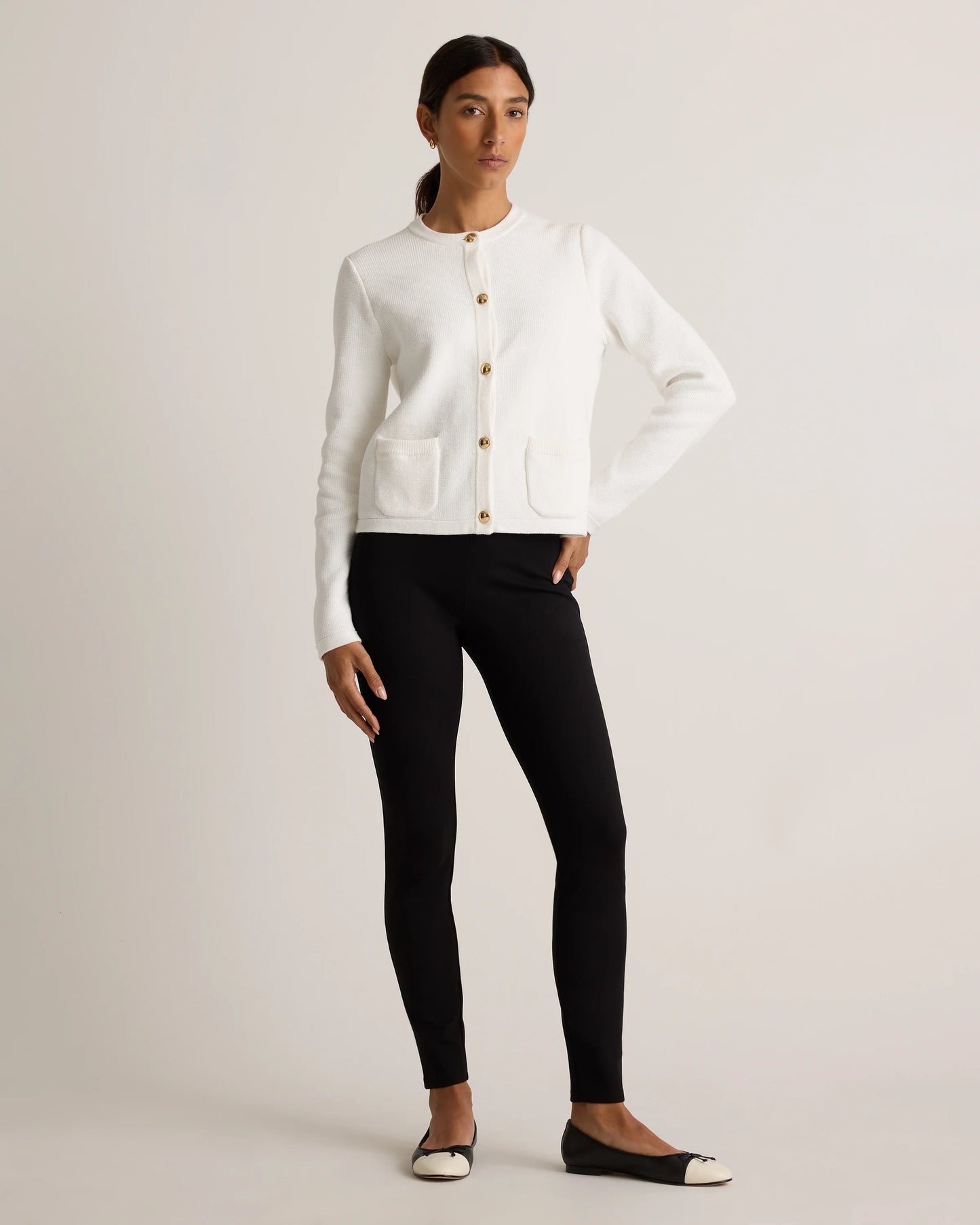 100% Organic Cotton Sweater Jacket - XS / Black/Ivory Colorblock