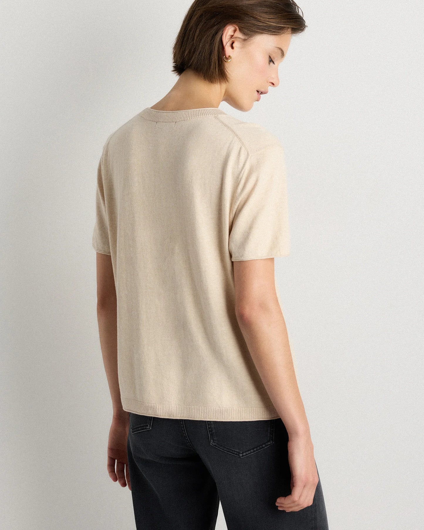 Lightweight Cotton Cashmere Relaxed Sweater Tee - XS / Sugar Stone