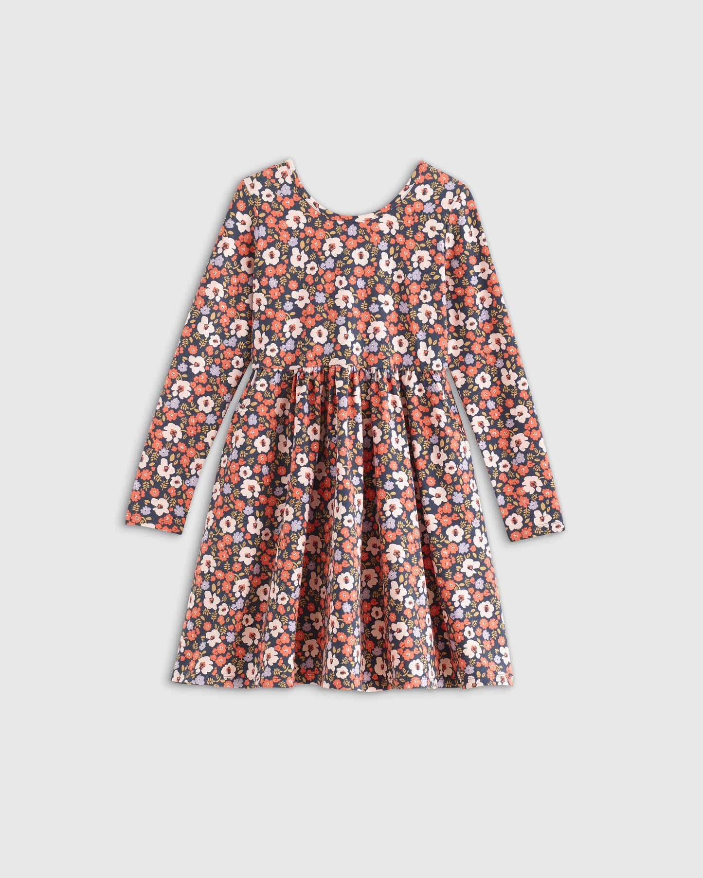 Organic Cotton Long Sleeve Skater Dress - 2T / Red Poppy Garden