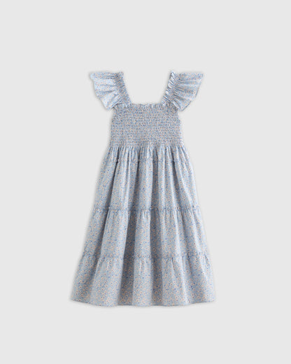 100% Organic Cotton Poplin Smocked Dress - 2T / Floral Sprigs