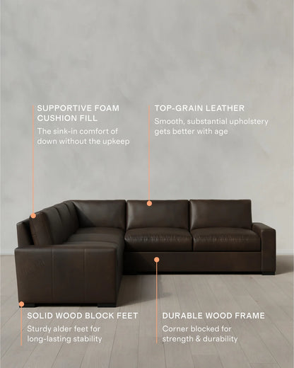 Stillman L Sectional in Leather - 116x116 / Auburn