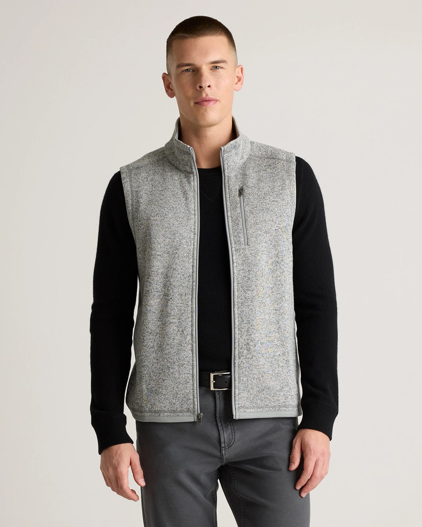 Sweater-Knit Fleece Full-Zip Vest - S / Heather Mineral Green