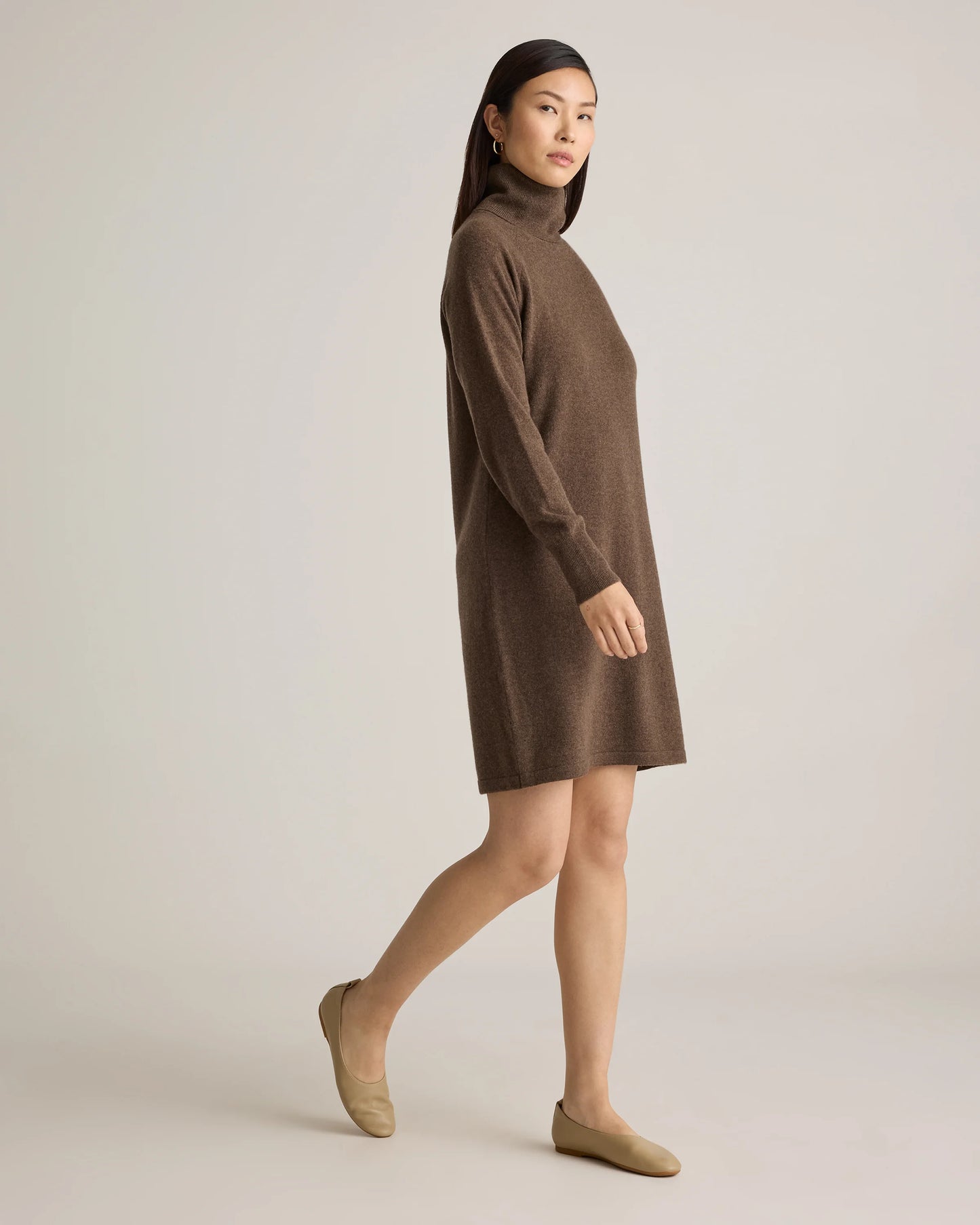 Mongolian Cashmere Turtleneck Sweater Dress - XS / Moss