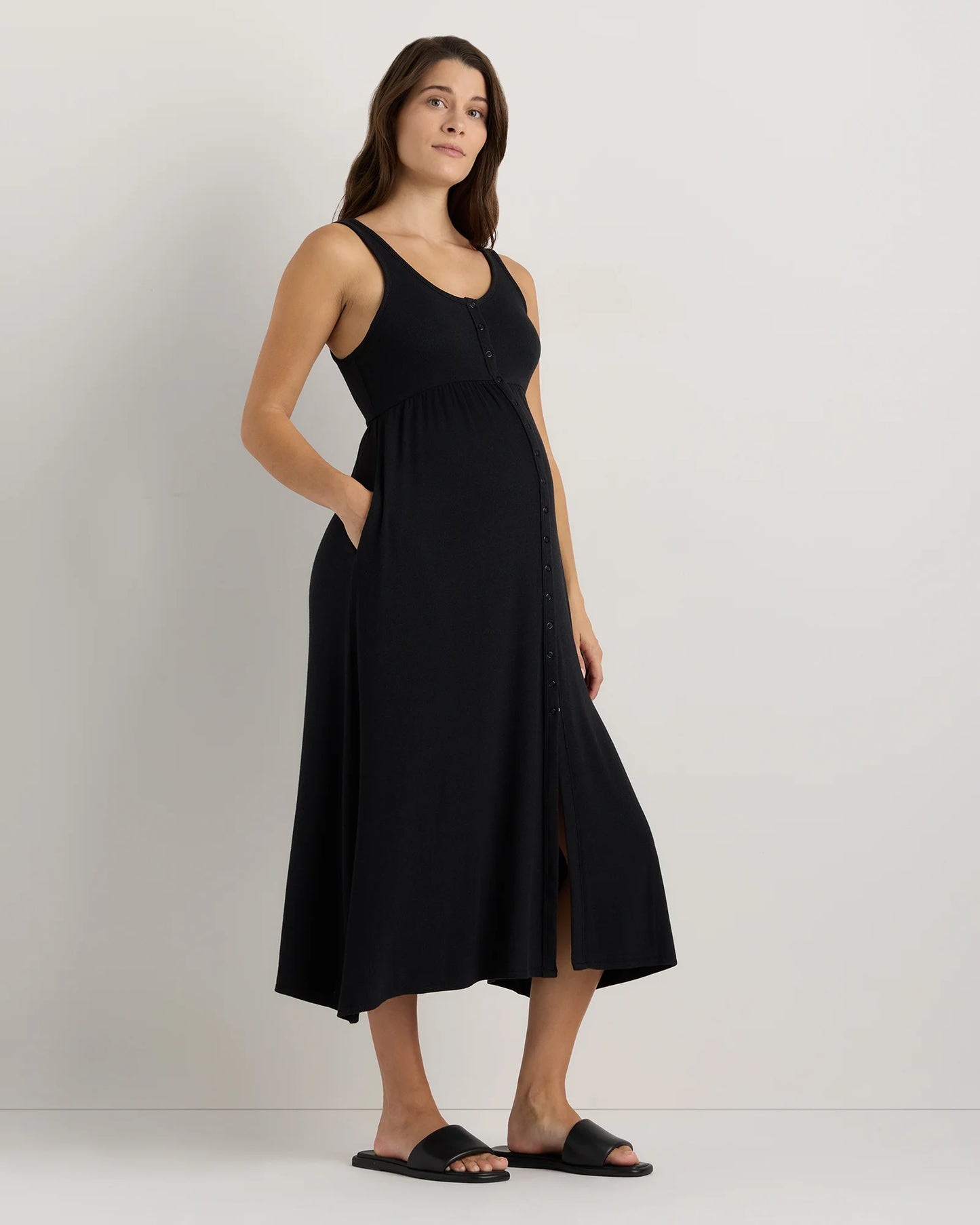 Bamboo Maternity Sleeveless Button Front Dress - XS / Classic White