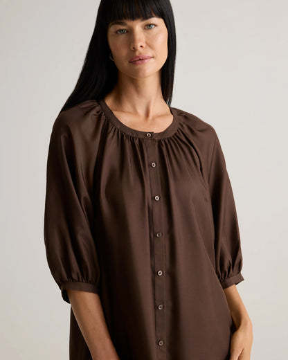 100% Silk Twill Button Front Mini Dress - XS / Hot Fudge