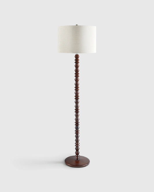 Faceted Wood Floor Lamp with Linen Shade - One Size / Brown