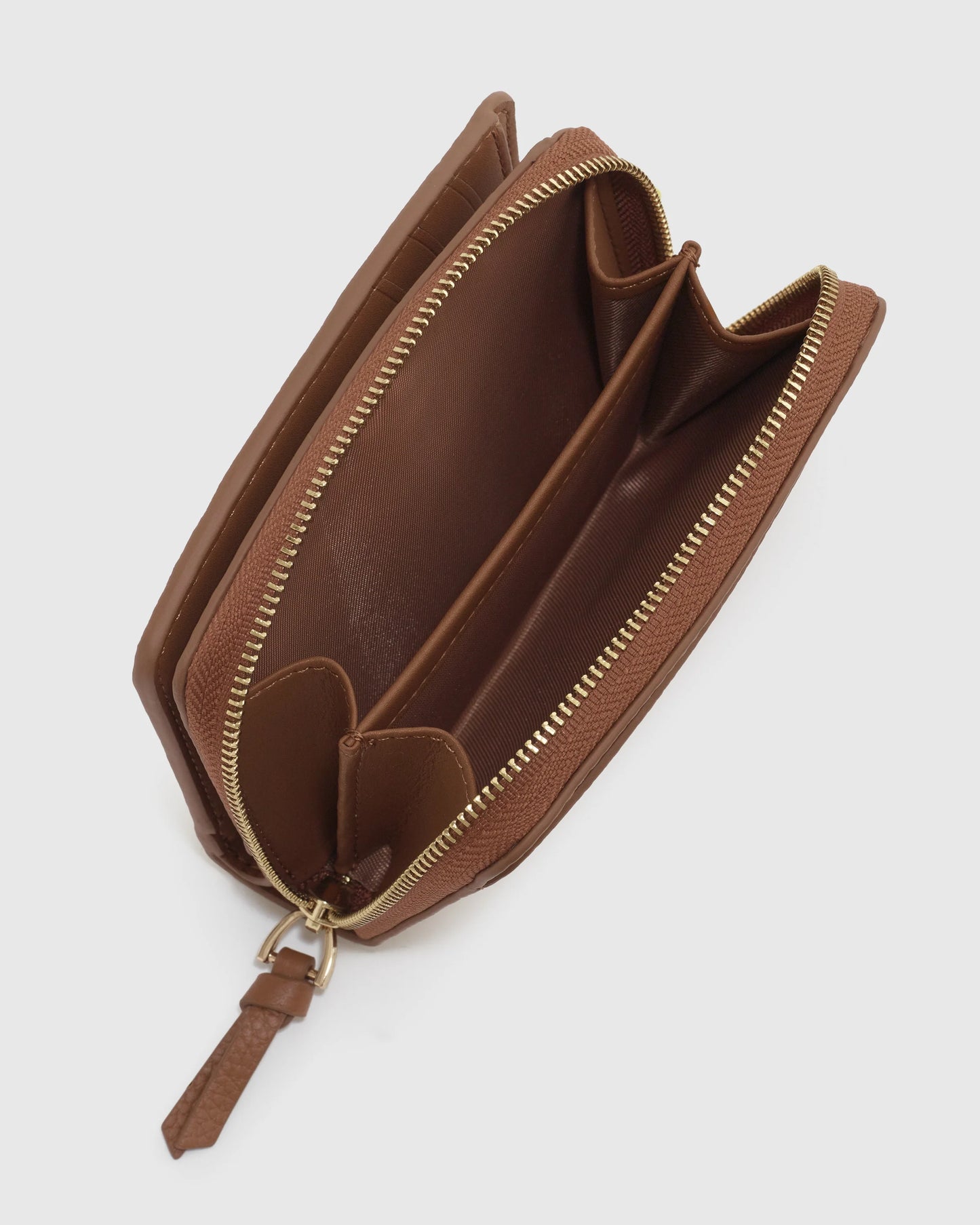 Italian Pebbled Leather Compact Wallet - One Size / Cognac