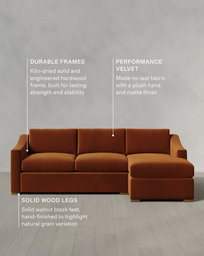 Hollis Slope Arm Chaise Sectional in Performance Velvet - 104" Right Arm / Spruce