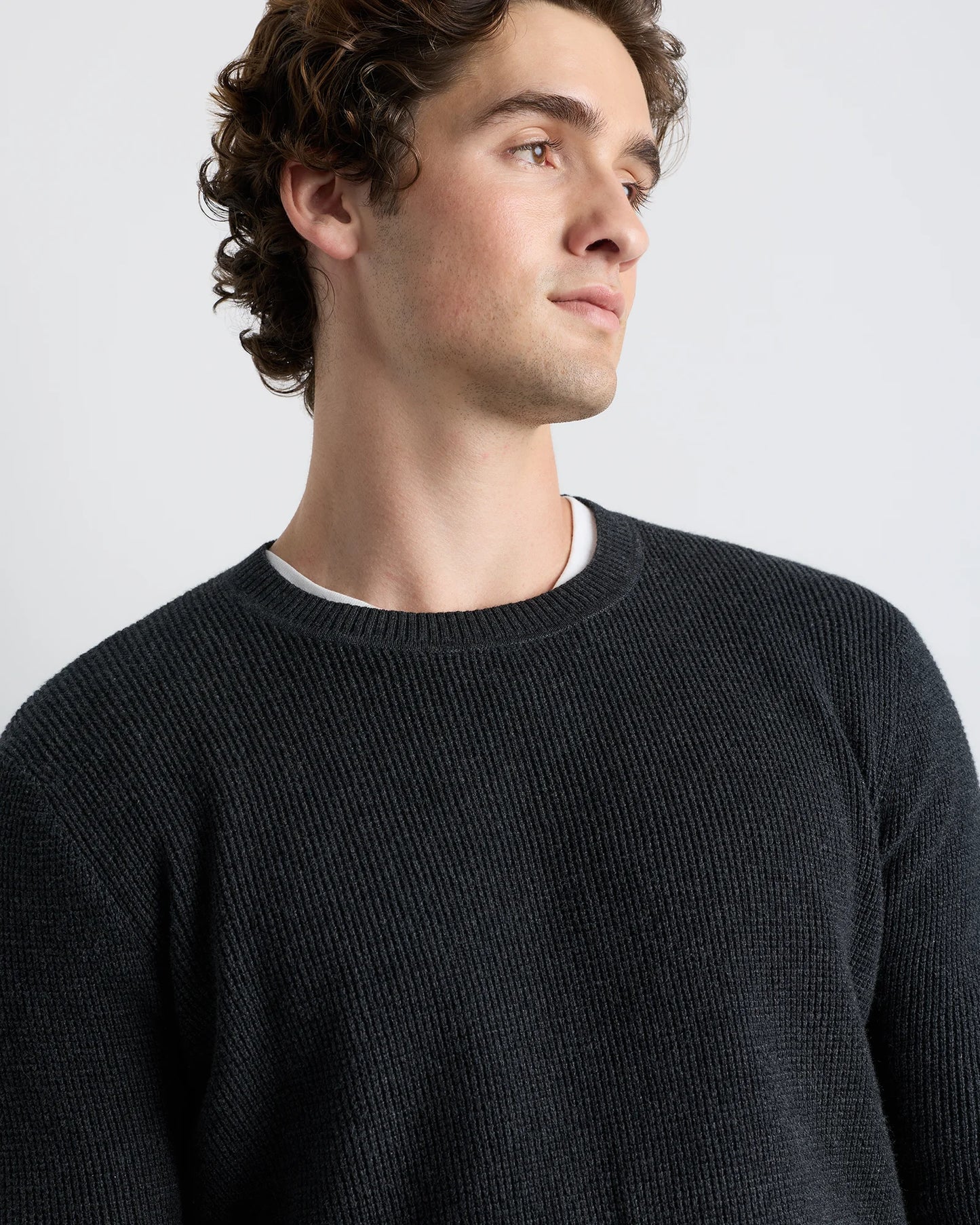 Organic Cotton Cashmere Waffle Crewneck Sweater - S / Bayberry Olive