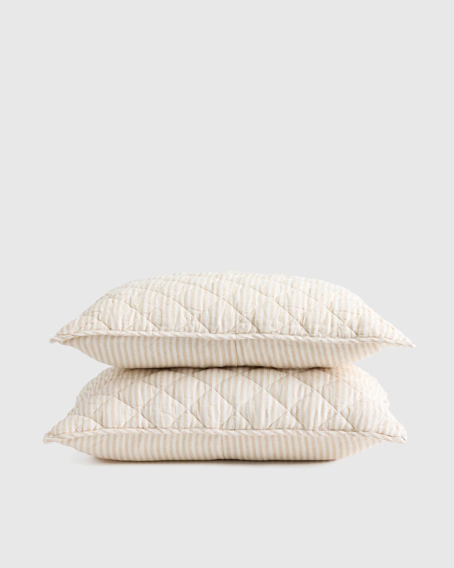European Linen Stripe Quilted Sham Set - Standard / Natural/White Stripe