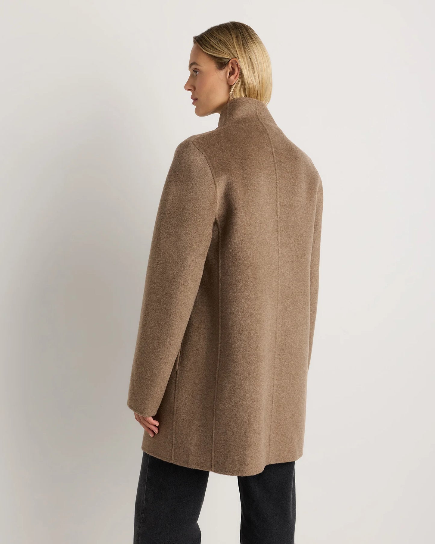 100% Mongolian Cashmere Double-Faced Cocoon Coat - XS / Black