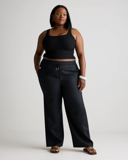 100% European Linen Wide Leg Pants - 1X / Bayberry Olive