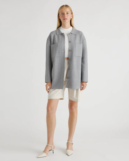 Eco-Knit Milano Stitch Oversized Shirt Jacket - XS / Heather Grey