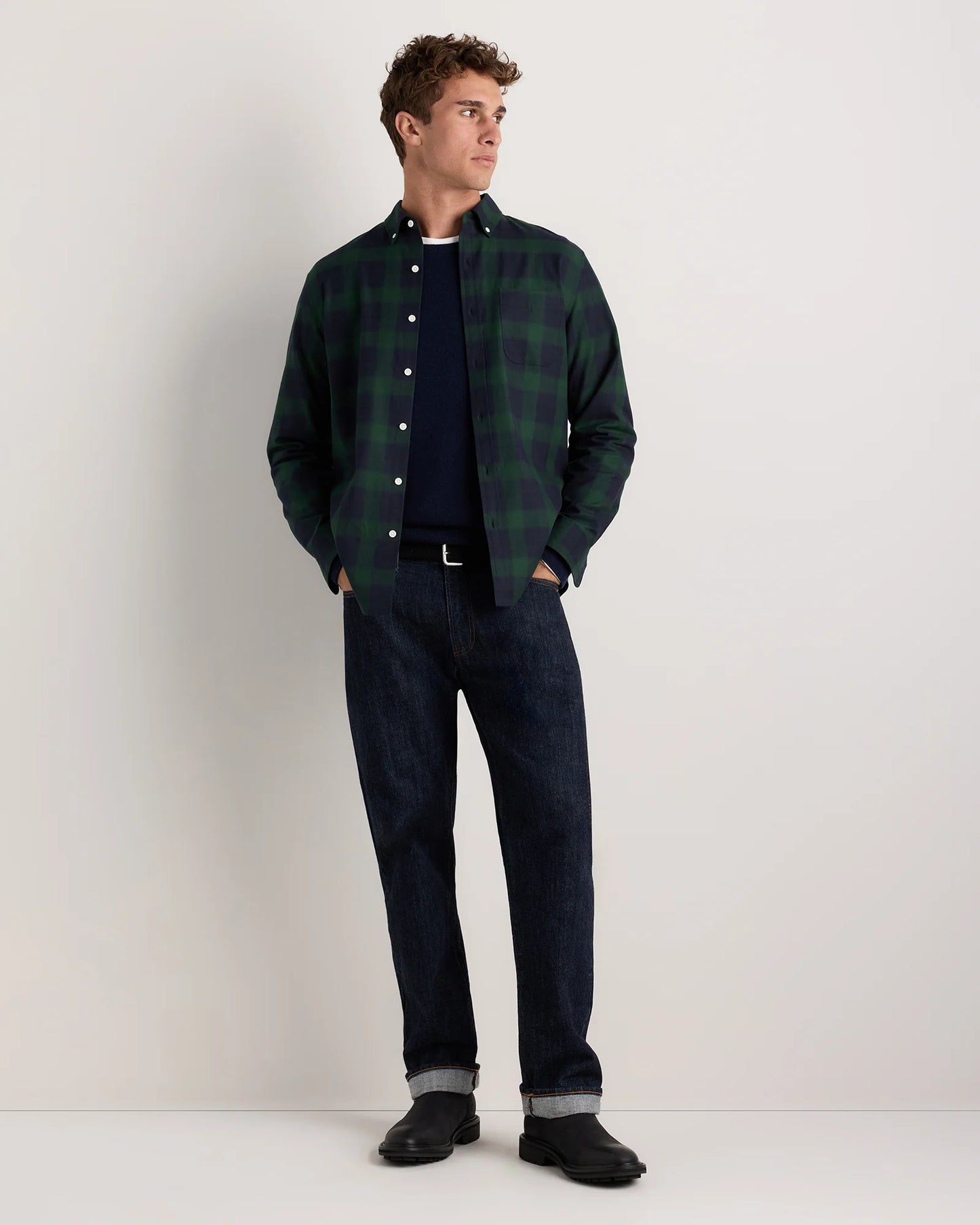100% Organic Cotton Brushed Flannel Shirt - S / Red/Navy
