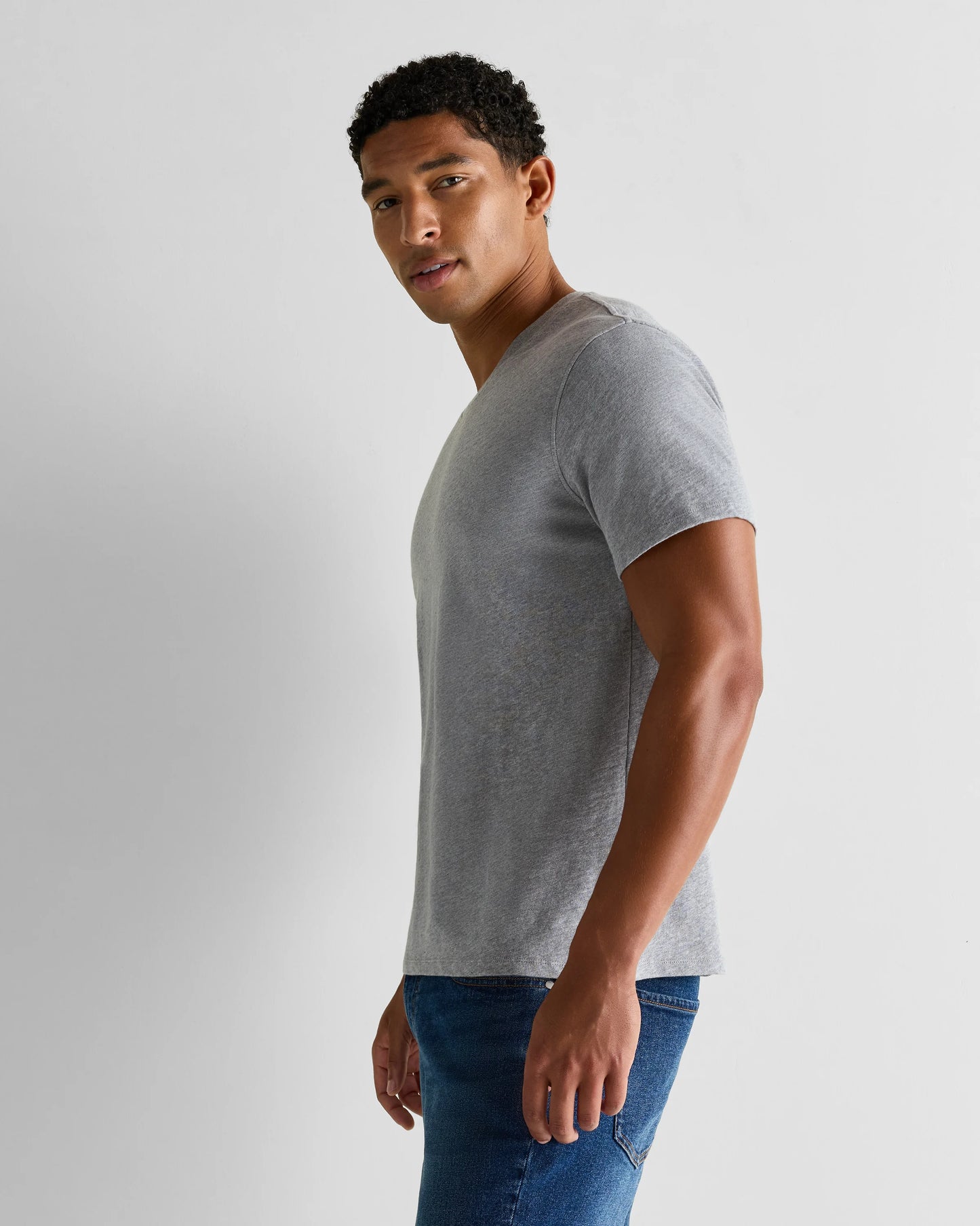 100% Organic Cotton Slub V-Neck Tee - S / Heather Grey