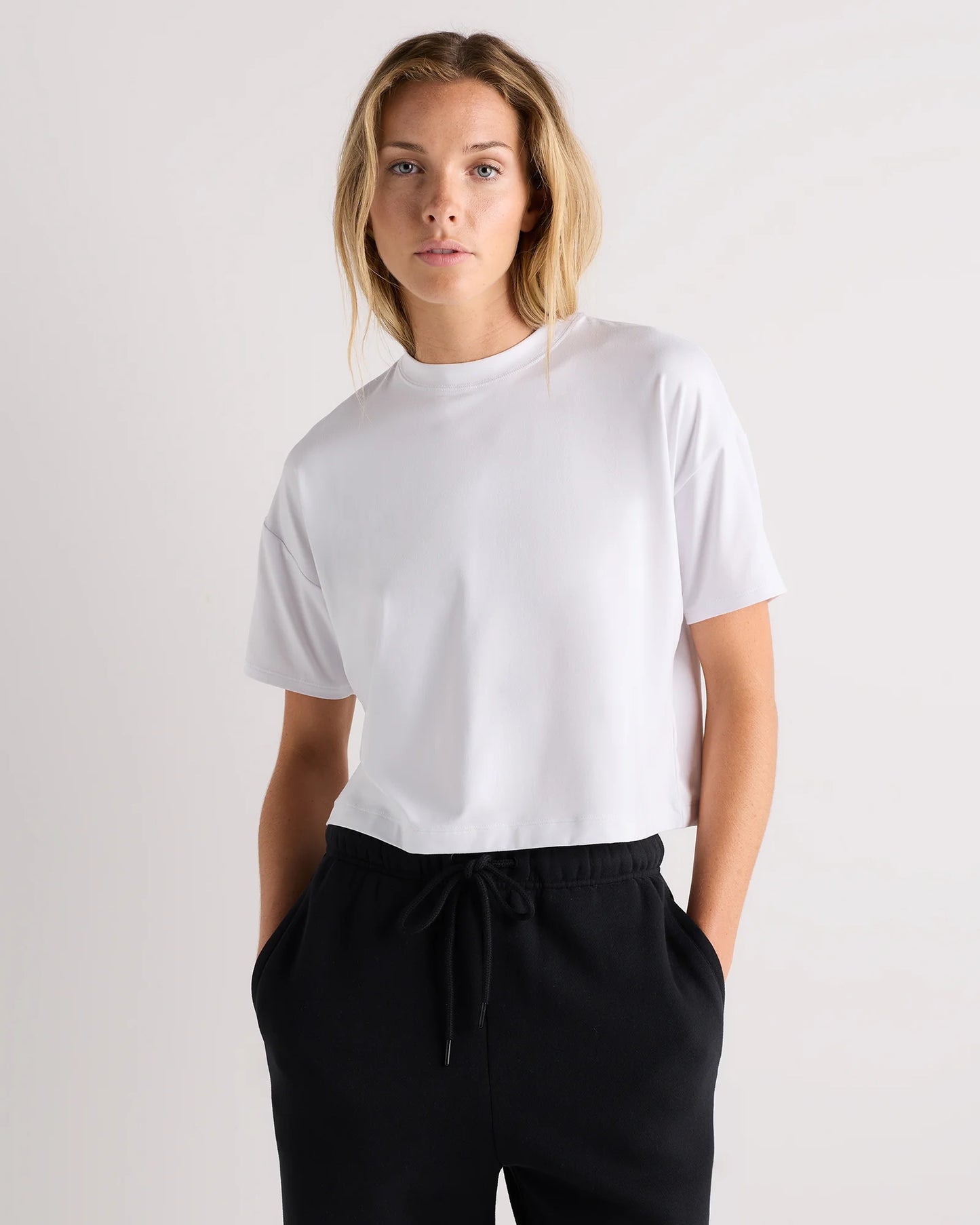 Flowknit Breeze Boxy Cropped Tee - XS / Heather Deep Navy