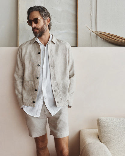 100% European Linen Trouser Shorts - 7" - S / Bayberry Olive