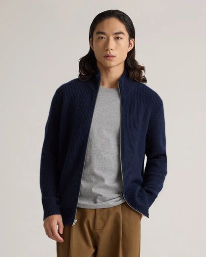 Mongolian Cashmere Fisherman Full Zip Sweater - S / Teak
