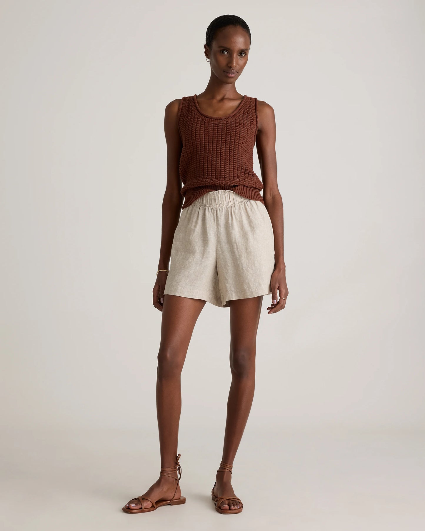 100% European Linen High Waisted Shorts - XS / Sky Blue Mariner Stripe