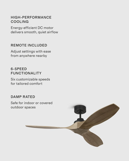 Transitional Wood Blade Ceiling Fan - 52" / Honey/Black