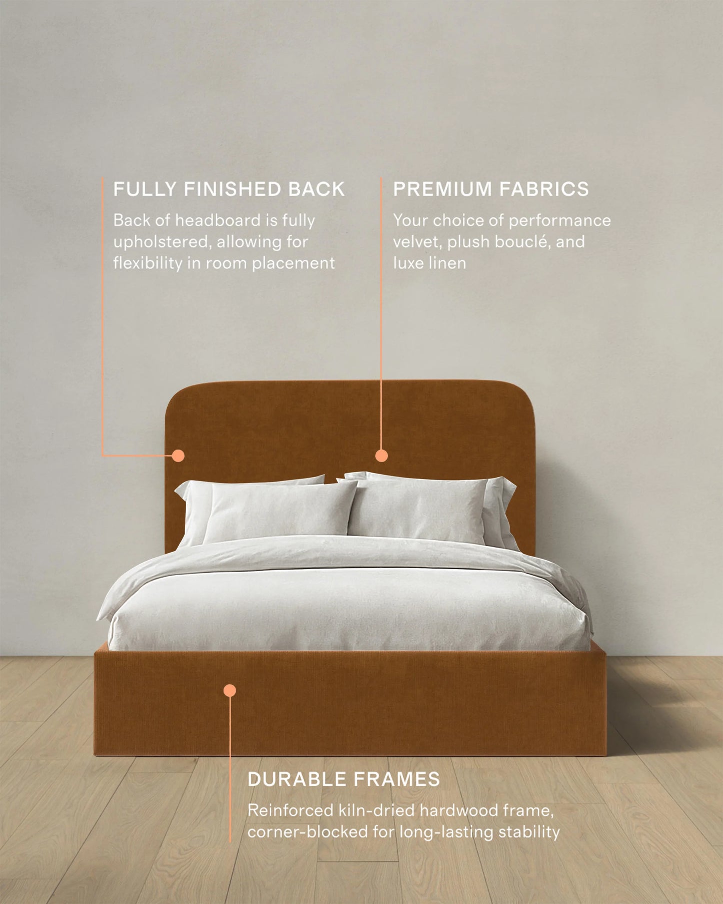 Curved Bed in Performance Velvet - Full / Walnut