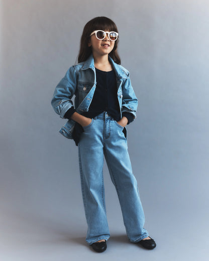 Girls Stretch Wide Leg Jeans - 6 / Light Wash