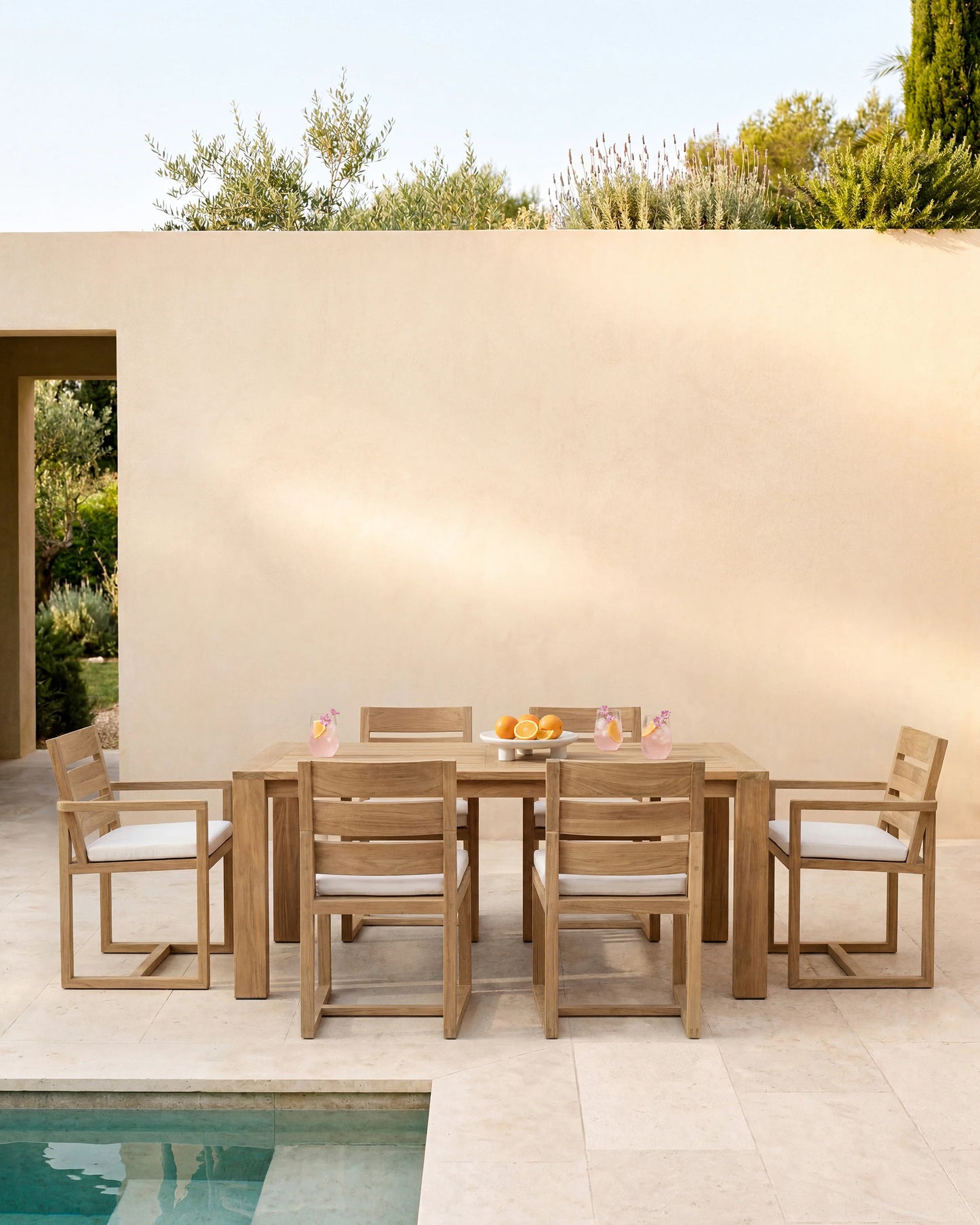 Linear Solid Teak Outdoor Dining Table - 72" / Natural Teak