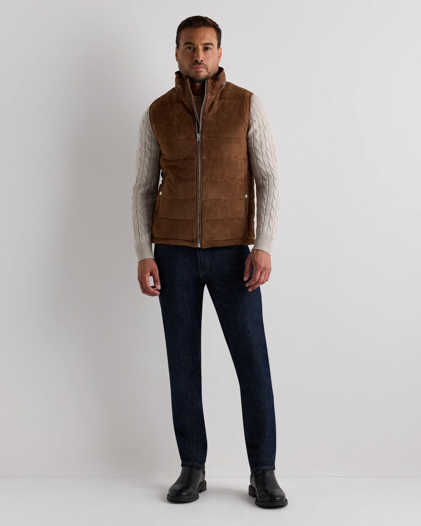 100% Suede Puffer Vest - S / Charcoal Black
