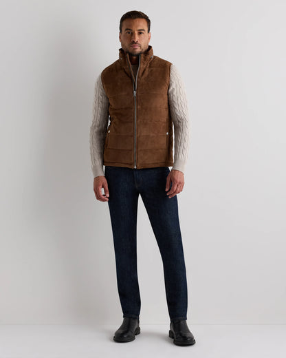 100% Suede Puffer Vest - S / Charcoal Black