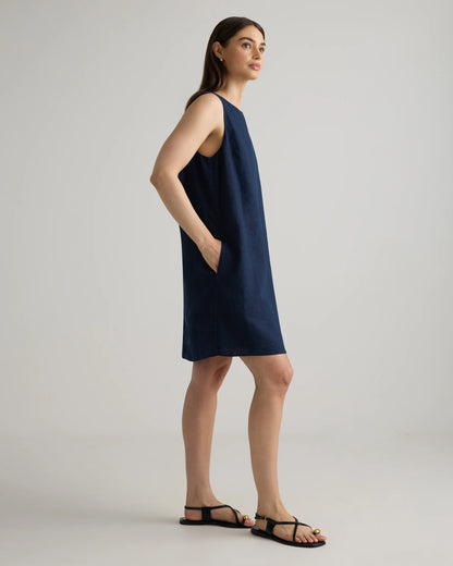 100% European Linen Tank Mini Dress - XS / Deep Navy