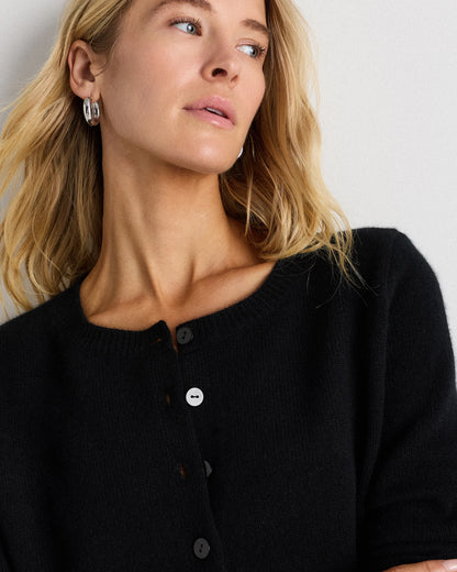 Mongolian Cashmere Cropped Crew Cardigan - XS / Heather Vintage Pink / Brown Variegated Stripe